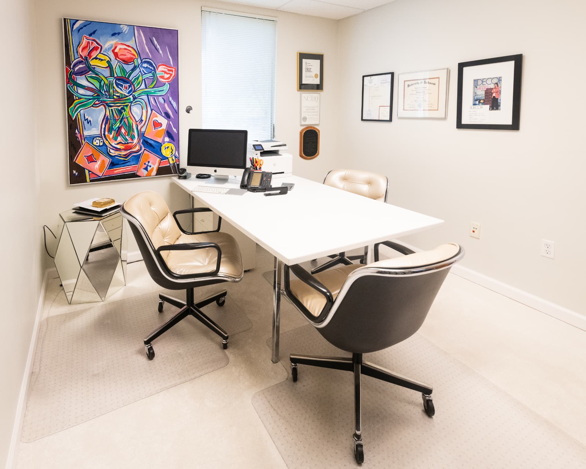 Bright designer office suite with worktable
